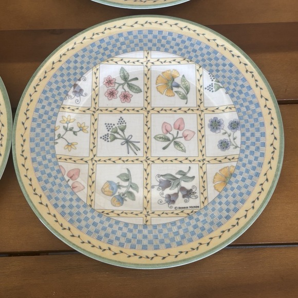 Sakura Other - Sakura Evolution Blue Checks Flowers Debbie Mumm  8.5" Melamine Salad Plates (6)